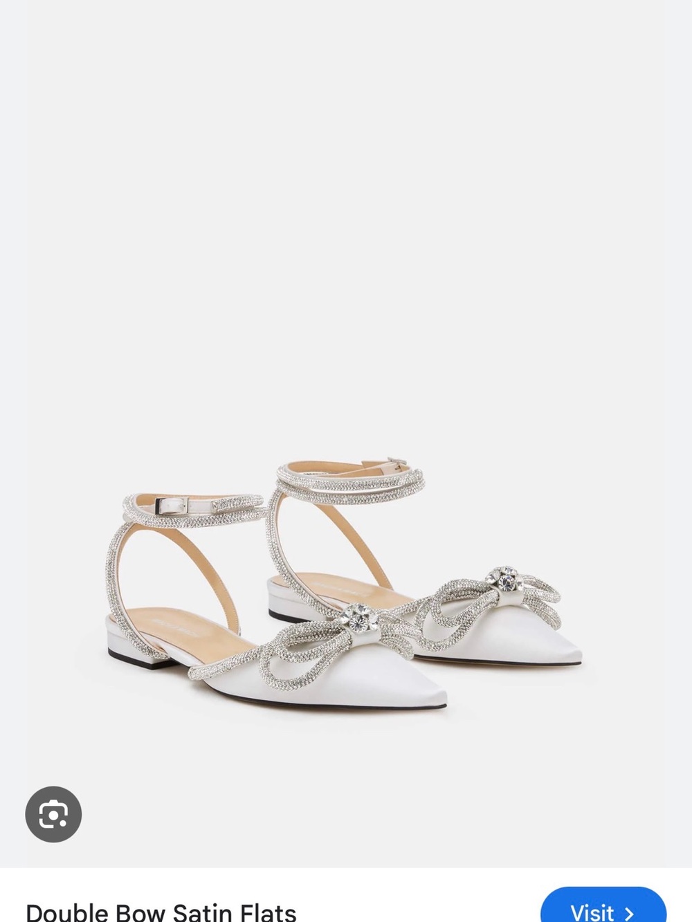 MACH & MACH White Pointed Slingback Flats with Crystal Bow